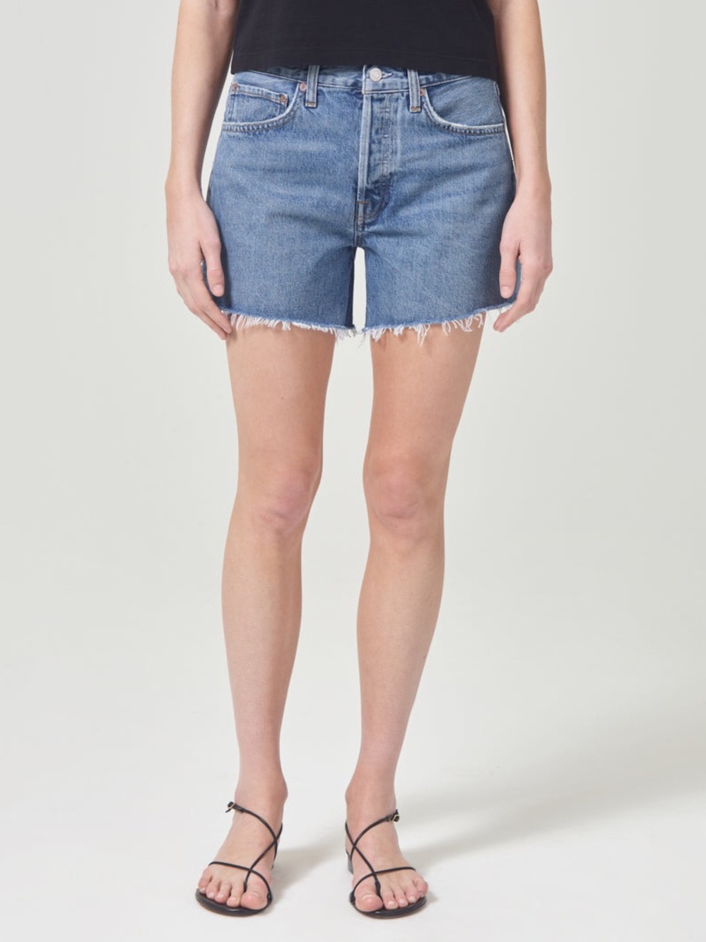 Agolde Classic Mid-Blue Denim Cutoff Jean Shorts